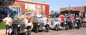 Visitors from the British Isles drove these vintage Austin 7 cars along Route 66.