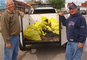 Gene Beyers and volunteer George Reed collecting trash during the 2009 Trash Bash. They were just two of the many volunteers who came out to lend a hand.