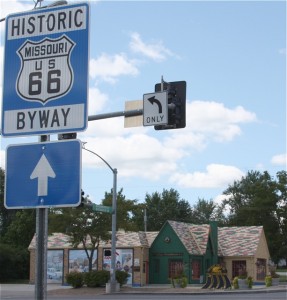 The blue and white Route 66 sign fits right in to the Route 66 intersection in Cuba.