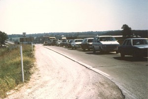 Before the overpass was widened and lights installed, backed up traffic on the approach ramps was common.