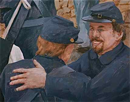 Again in “Rescue at Leasburg," are these two soldiers congratulating one another on a well fought battle?