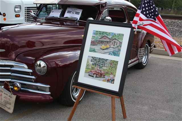 September 2009 found Squires and his car in Cuba, MO at the Lions Club Car Show. Both the car and the art drew viewers.
