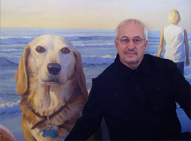 Don Gray poses in front of one of his larger paintings.