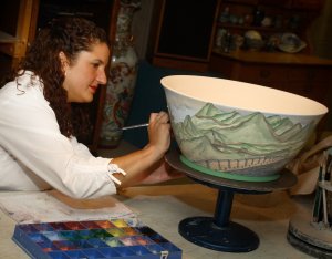 The glaze painting process takes several hours.