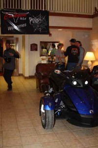 The blue Spyder graced the Holiday Inn Express lobby.