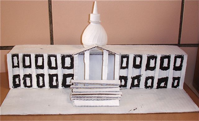 The Missouri Capitol is made of cardboard with a plastic bottle and glue tip on top.