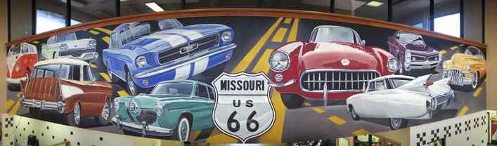 Artist Ray Harvey used his vintage widelux camera for this panoramic photo of his mural. 
