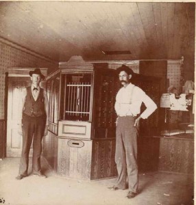 A.J. Barnett (L) with Mr. Munro at the bank.