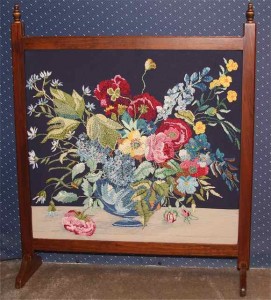 Silk ribbon embroidered fireplace screen Two Pats Gallery