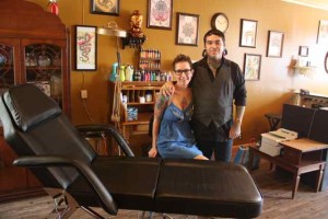 Tony and Sharon Corral in the Relic Tattoo Parlor Cuba, MO